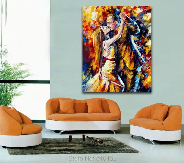 tango of past years canvas wall paintings romantic kiss oil paint