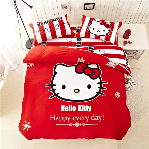 100 Cotton Hello Kitty Queen Size Bedding Comforter Set Anime Bed