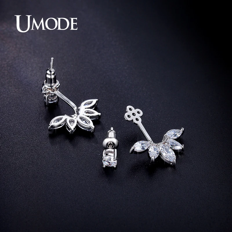 UMODE Fashion Earring Jewelry Zirconia Crystal Ear Jackets Jewelry Leaf Ear Stud Earrings For Women Boucle D'oreille Aros UE0242