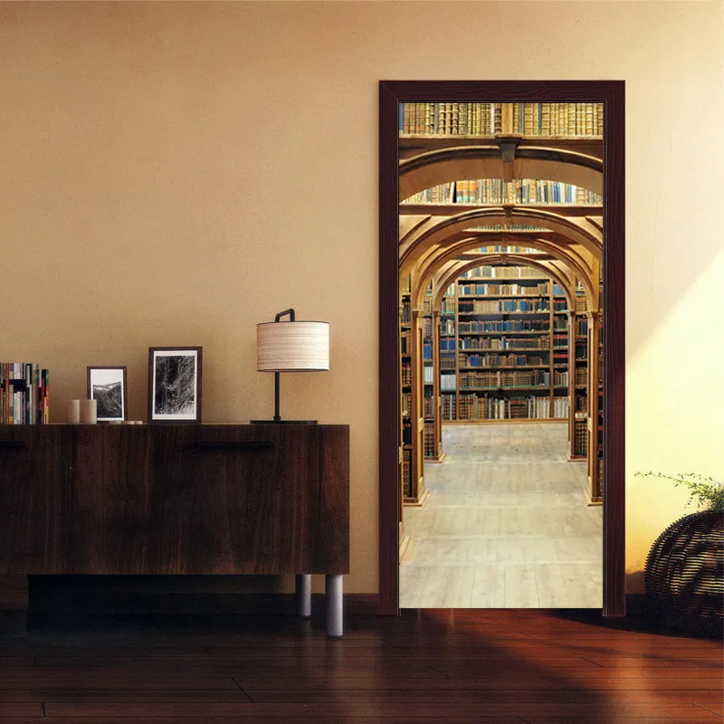 

Diy Door Renovation Self Adhesive 3d Library Picture Modern Home Decoration New PVC Poster Canvas Print Art Waterproof Stickers