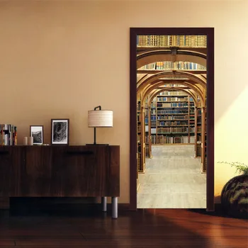 

Diy Door Renovation Self Adhesive 3d Library Picture Modern Home Decoration New PVC Poster Canvas Print Art Waterproof Stickers
