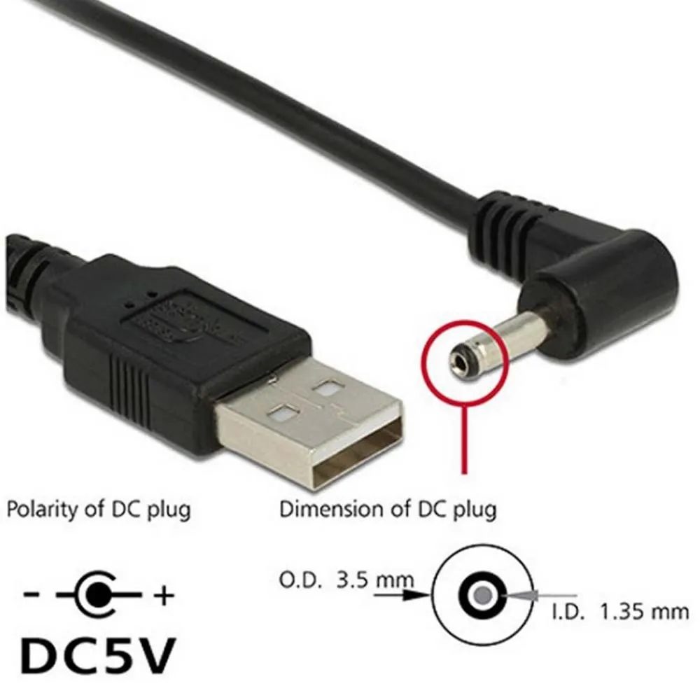 

10pcs 90 Angle PC USB Male to 5V DC 3.5mm x 1.35mm Barrel Connector Power Cable