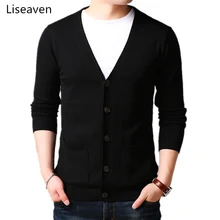 Liseaven осень Для мужчин свитер Повседневное Кнопка v-образным вырезом свитера с длинными рукавами хлопок Трикотажный Кардиган Slim Fit тянуть Homme