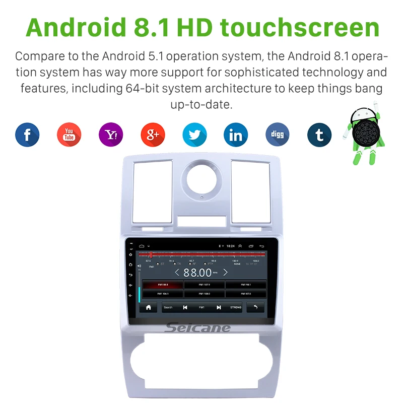 Seicane 9 дюймов Android 8,1 четырехъядерный 2din автомобильный gps Navi Радио мультимедийный плеер для Chrysler Aspen 300C 2004 2005 2006 2007 2008