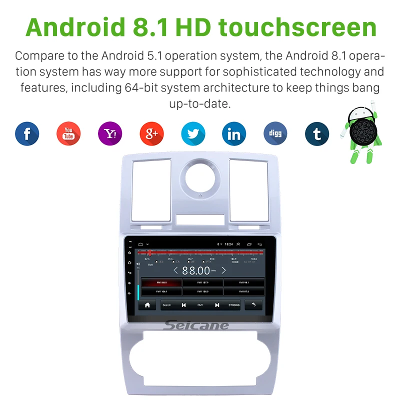 Excellent Seicane Android 8.1 2din Car GPS Head Unit Player For Chrysler Aspen 300C 2004 2005 2006 2007 2008 Quad-core Support OBD2 WiFi 2