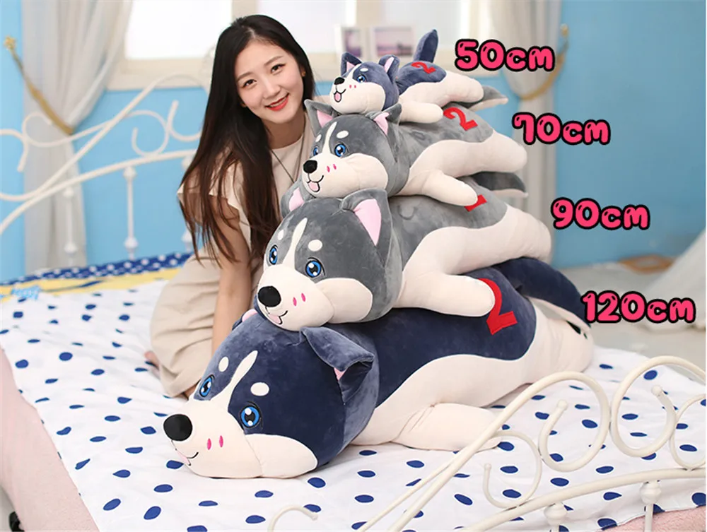 New Lovely Large Soft Animal Husky Dog Plush Toy Stuffed Lying Dog Doll Pillow Gift for Kids 50cm 70cm 90cm 120cm9