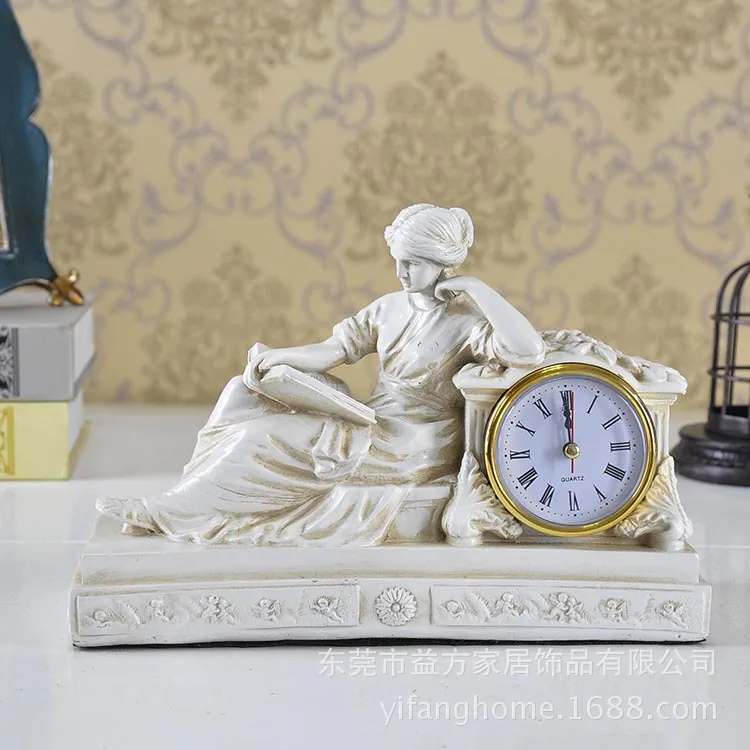 

TUDA Free Shipping 10inch American Country Style Table Clock Creative Girl Reading Resin Table Clock Home Decor Mute Table Clock