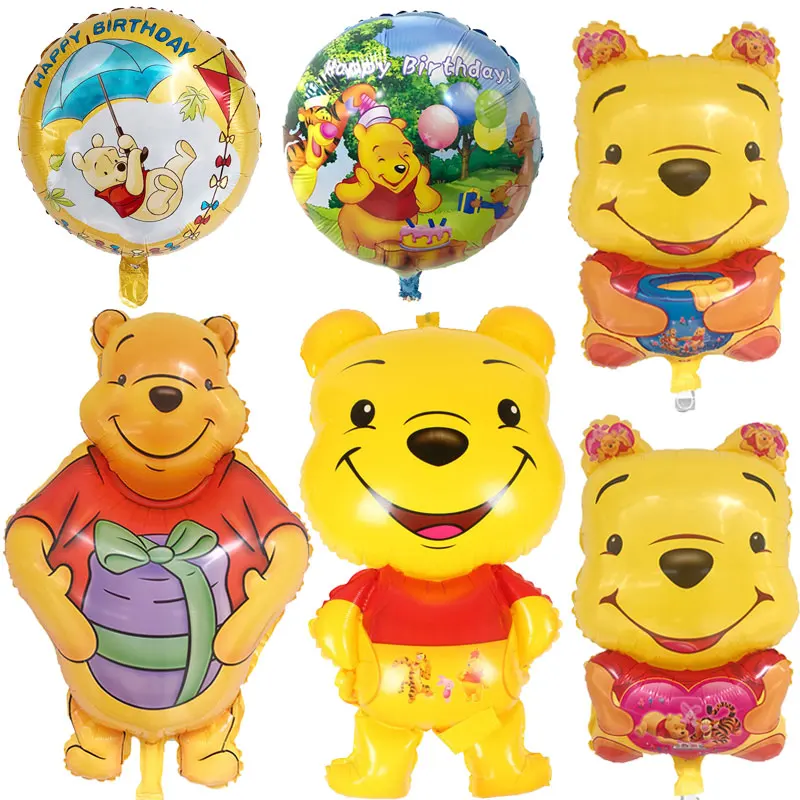 1psc Cartoon Winnie Bear Foil Balloons Happy Birthday Decorations