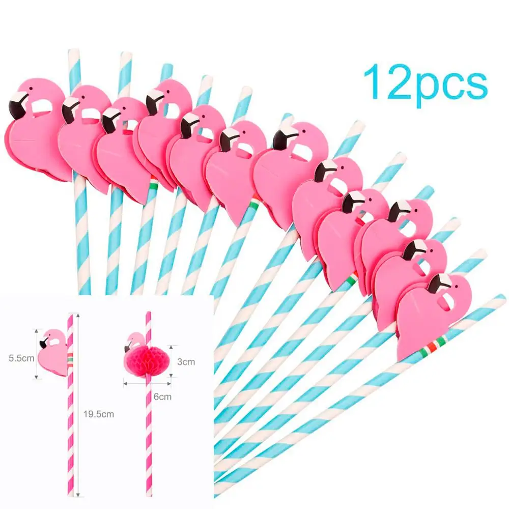 PATIMATE пляжные вечерние Новинка Фламинго декорации на свадьбу, вечеринку Декор ананас солнцезащитные очки в гавайском стиле прикольные очки товары для праздника - Цвет: 12pc Blue Straws