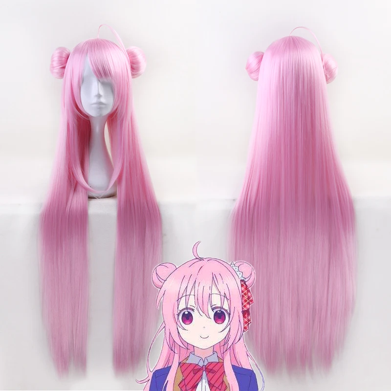 

Anime Happy Sugar Life Matsuzaka Satou Pink Long Straight Wig With Buns Cosplay Costume Women Heat Resistant Synthetic Hair Wigs