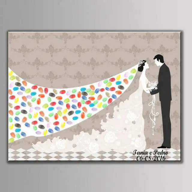 

1pcs Bride And Groom Wedding Guestbook Fingerprint Sign Personalized Custom Names and date Engagement Party & Wedding Decoration