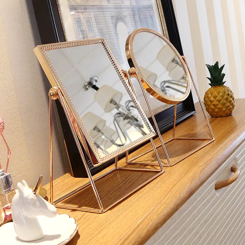Vintage Vanity Mirror Gold Resin Rectangle Round With Lace Decoration Mirror For Makeup Dressing Home Desk Espejos Decor Aliexpress