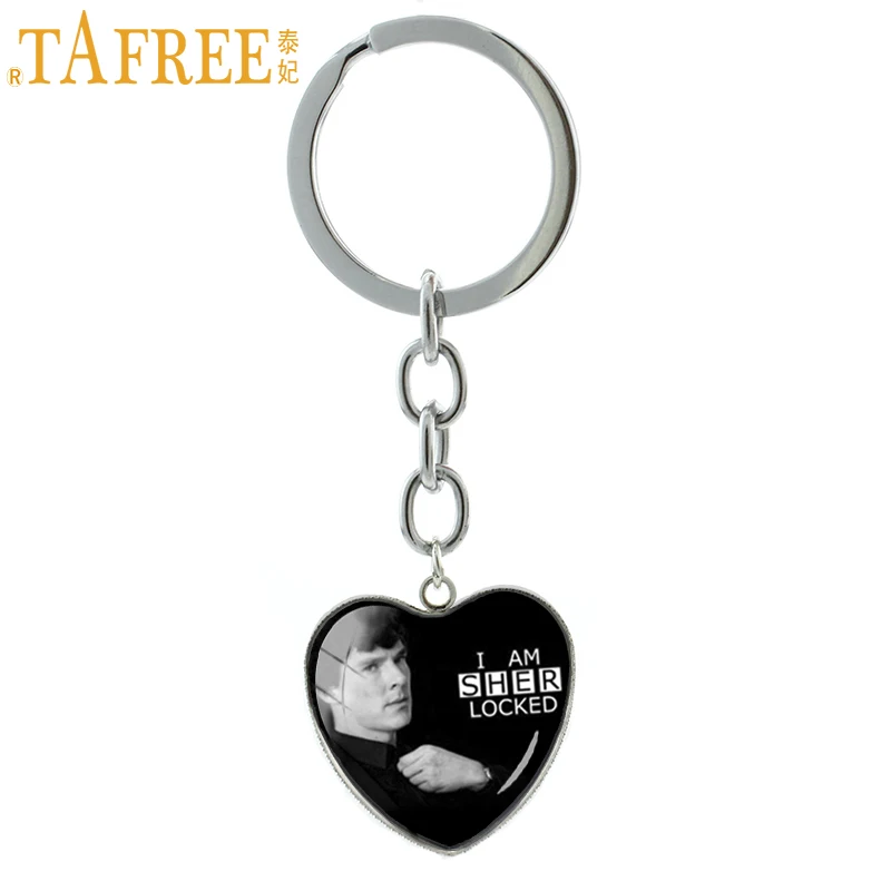 

TAFREE Sherlocked I Am SHER Locked keychain jewelry handsome Benedict Cumberbatch Sherlock Holmes pendant key chain ring HP487