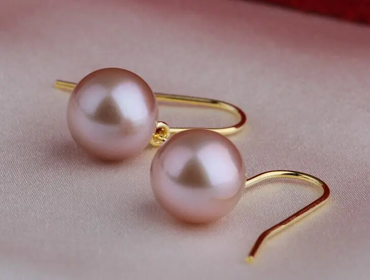 

charming 10-11mm natural Australian south sea lavender pearl earring14k