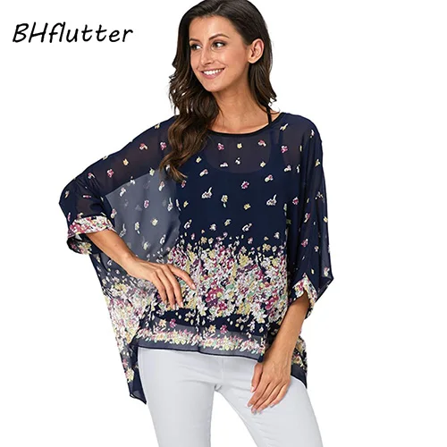 white blouse for women BHflutter 4XL 5XL 6XL Plus Size 2019 Blouse Women Chic Floral Print Chiffon Blouses Shirts Sexy Off Shoulder Summer Tops Tunic plus size blouses Blouses & Shirts