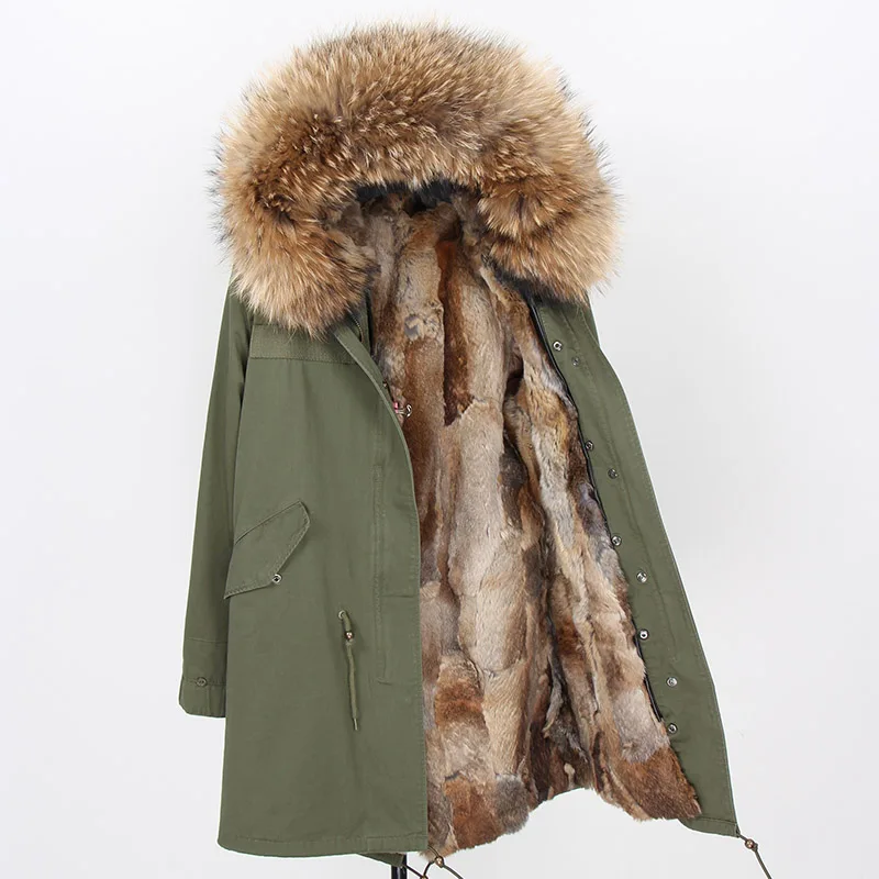 MaoMaoKong новая высокая мода Женская длинная парка большой натуральный мех енота пальто с капюшоном Верхняя одежда натуральный цвет военная зимняя куртка - Цвет: armygreen