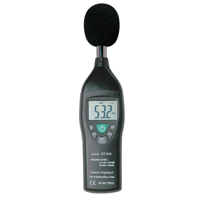 DT-805 noisemeter измеритель уровня звука Удержание данных, от 30 до 130 дБ, от 31,5 Гц до 8 кГц