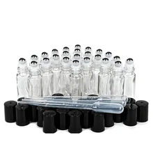 24pcs New Empty Clear Plain 10ml Glass Roll on Bottle kit with roller ball black cap lid for essential oil aromatherapy perfume 24pcs New Empty Clear Plain 10ml Glass Roll on Bottle kit with roller ball black cap lid for essential oil aromatherapy perfume