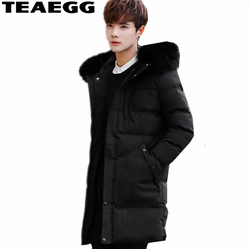 

TEAEGG Winter Coat Men Parkas Clothes 2020 Hooded Faux Fur Collar Mens Winter Jackets And Coats Cotton Padded Parka Homme AL1403