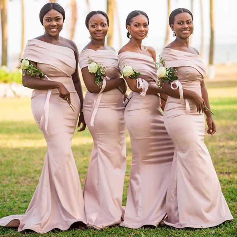 

lamiabridal One Shoulder Mermaid Pink Satin Maid Of Honor Dress Simple Cheap Robe De Soiree Africa Women Bridesmaid Dresses
