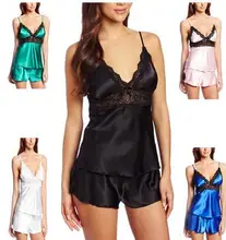 2016 New Europe Style Plus size Sexy Lingerie Lace Trimming Pajamas Women Two Pcs Pajamas Baby