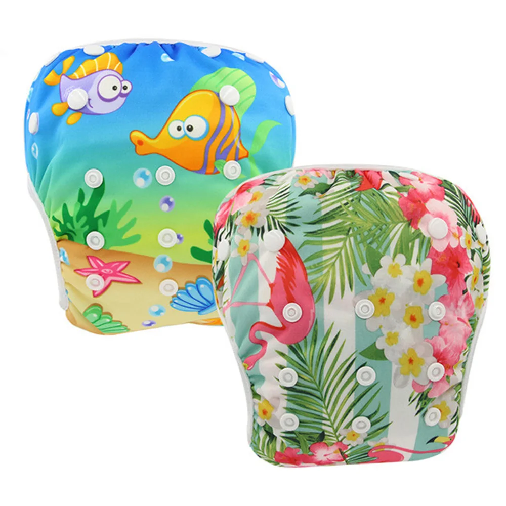 

Ohbabyka Waterproof Diapers for Swimming Animal Floral Pattern Baby Cloth Diaper Infant Swimwear Baby Nappies Cover 2PCS