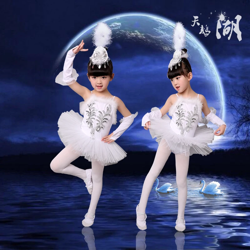 

New White Girls Swan Lake Ballet Costumes Kids Leotard Ballerina Dress Kids Tutu Ballet Clothes Children Strap Dancewear