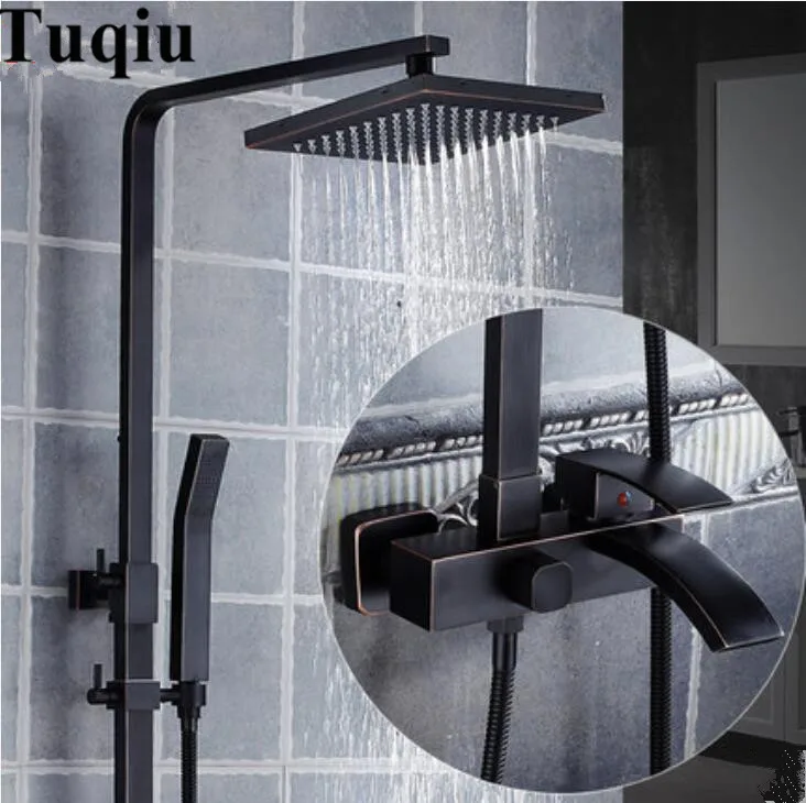 Shower Faucets Brass Black Bathtub Faucet Square Bath Shower Faucet Set Top Rain Shower With