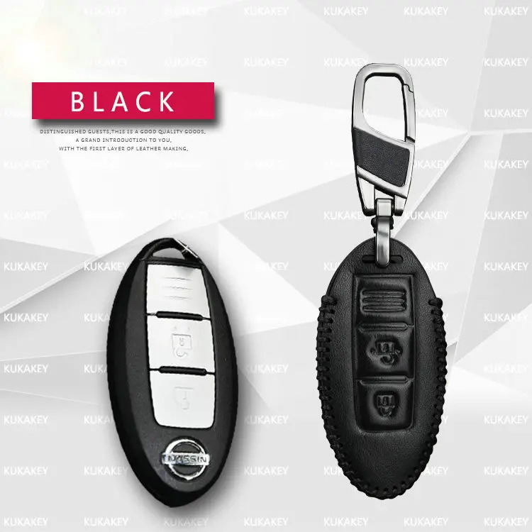 KUKAKEY дистанционный Чехол для автомобильного смарт-ключа для Nissan Teana Tiida Sylphy Sunny Qashqai Skyline Juke Alissa X-TRA кожаный чехол для ключей - Название цвета: Black 3Line