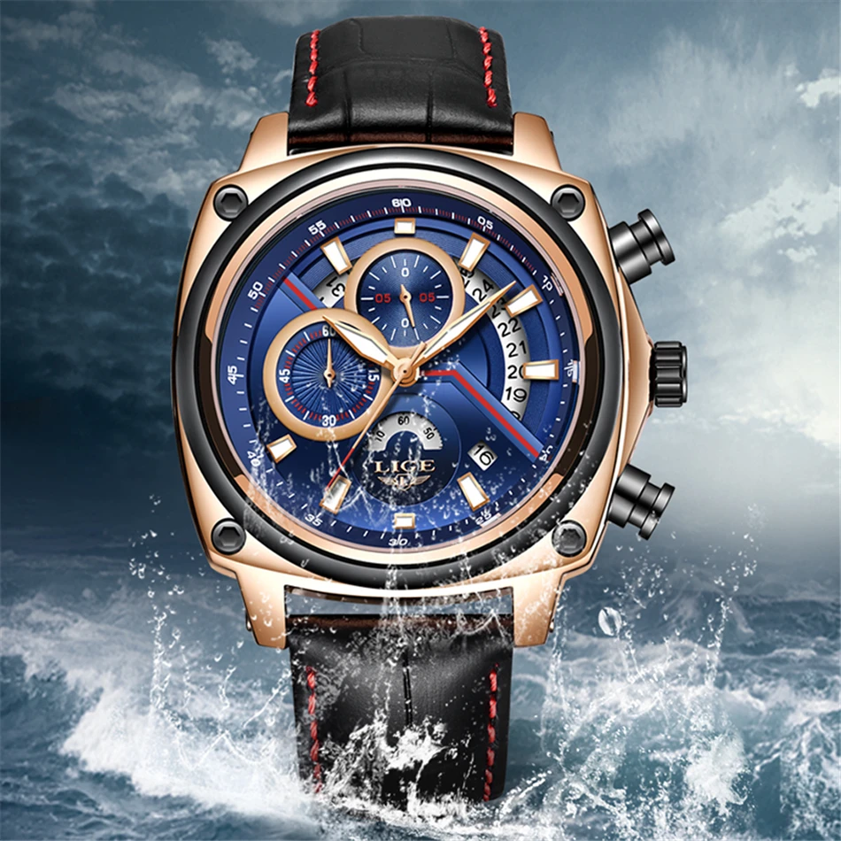 

Montre Homme 2019 LIGE Mens Watches Top Brand Luxury Business Clock Men's Leather Wristwatch Strap Chronograph Men Quartz Clock