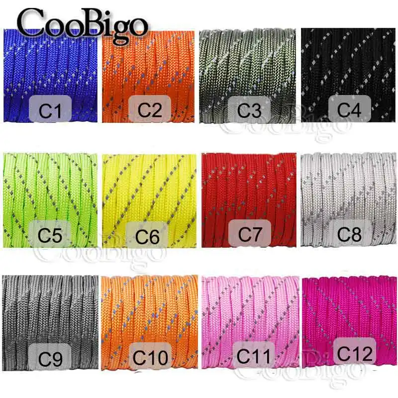 

1pcs Pick 10FT~100FT Reflective Paracord 550 Parachute Rope 7 Core Strand For Buckles Bracelet 12 Colors For Pick #S0021-C(Mix)