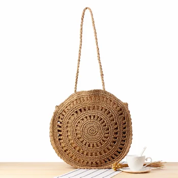 

Handmade Woven Round Rattan bag Lady's Handbag Straw Knit Summer Beach Bag big women shoulder Messenger Bag Vacation Totes M503