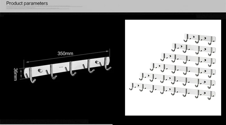 Вешалка 3-8 крючков для кухни ванной спальни балкон SUS304 нержавеющая сталь настенная вешалка для одежды полка