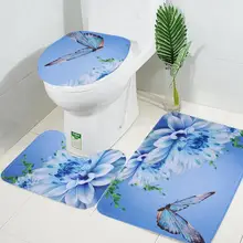 3 шт. Набор ковриков для ванной с цветочным принтом нескользящий душ сиденье для унитаза стойка для тряпок крышка для унитаза комплект напольный коврик Домашний декор для спальни