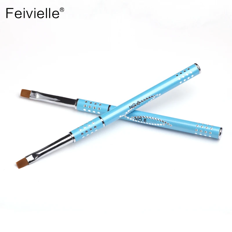 

Feivielle New 1 Pcs Sizes 6 UV Gel Nail Brushes with Detachable Cap Flat Head Blue Color Painting Drawing Pen