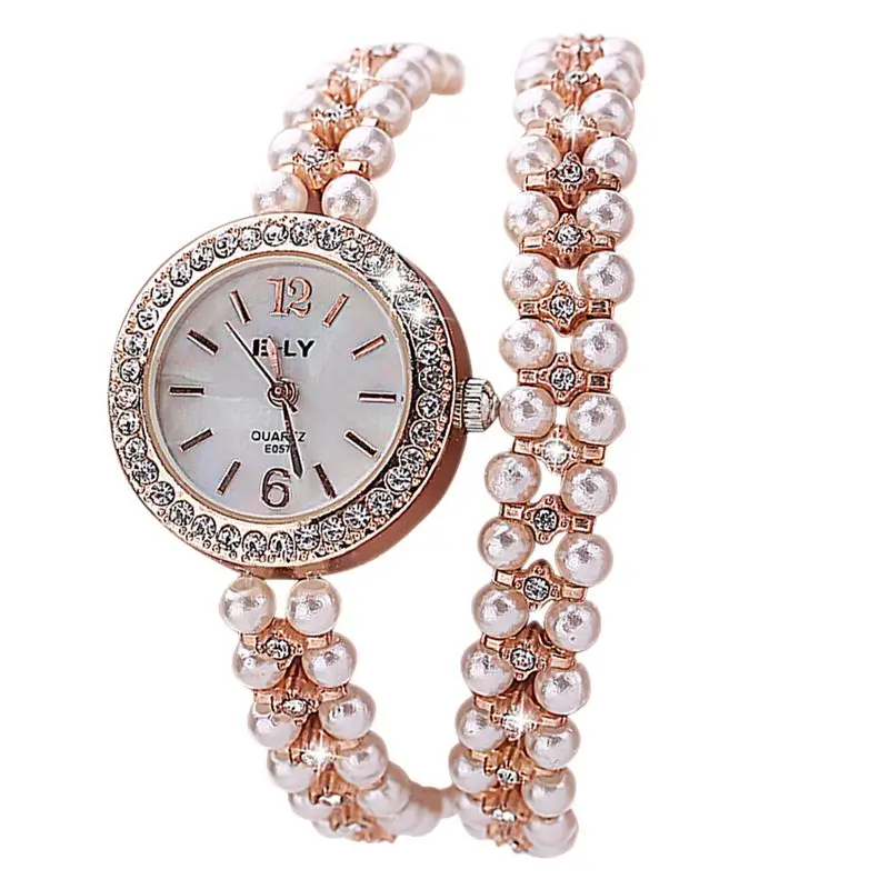 Модные брендовые кварцевые женские часы с жемчужным браслетом, золотые женские часы, женские ювелирные часы montre bijoux femme - Цвет: Золотой