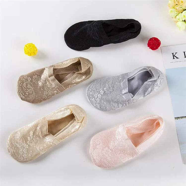 CKAHSBI Для женщин кружевное платье с цветочным рисунком кожи Короткие Йога носок Skid невидимые носки до лодыжки летние милые Осень Черный