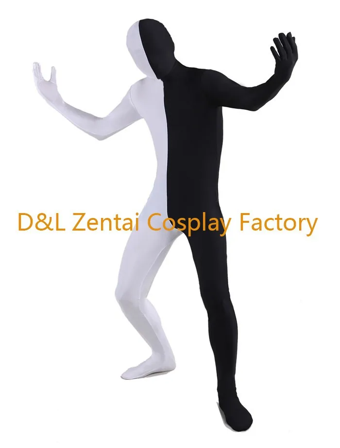 Full Body Black And White Lycra Spandex Zentai Suit (2)