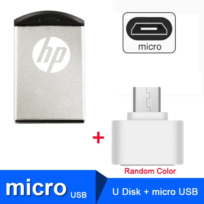 Флешка hp USB флеш-накопитель 16 ГБ 32 ГБ металлический Флешка дропшиппинг цена диск Автомобиль DJ музыка Cle USB 2,0 Memory Stick флэшка - Цвет: V222w Plus OTG