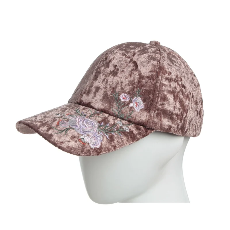 

Baseball cap For Women Fashion Velvet Flower Embroidery Baseball cap Retro Pure color Embroidery Outdoor leisure Hip Hop hat
