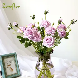 Zonaflor Роза шт. 1 шт. Искусственные цветы 3 головки шелк осень настоящий сенсорный цветок поддельные растения Свадебная вечеринка цветок