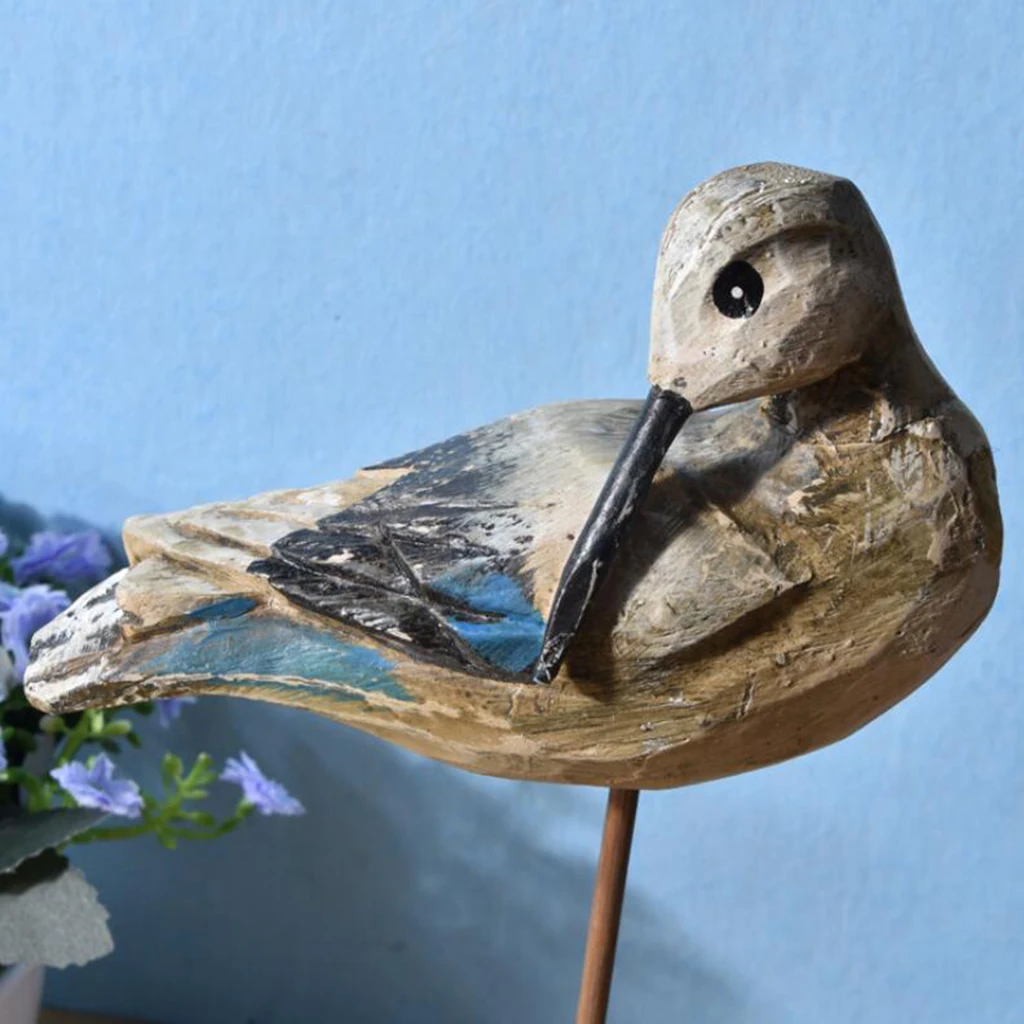 Rural Style Bird Figurine Home Decor Centerpiece, Stand&Bend Couple Wooden Tabletop Display