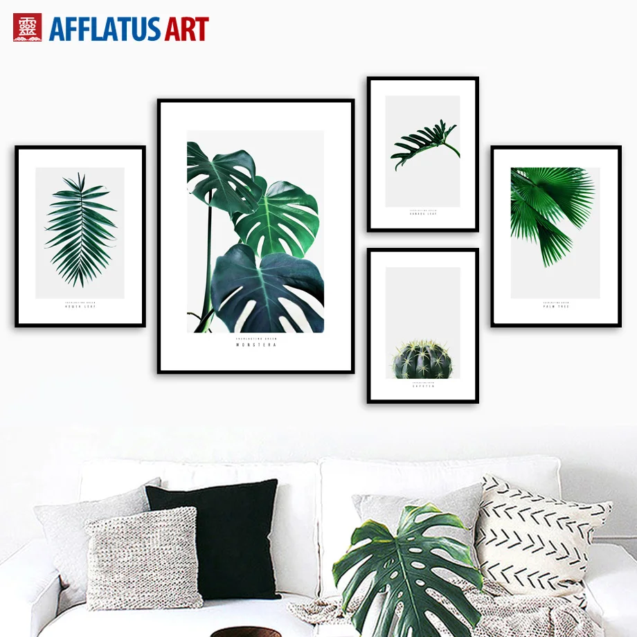 

Green Plants Cactus Monstera Palm Leaves Wall Art Canvas Painting Nordic Posters And Prints Wall Pictures For Living Room Decor