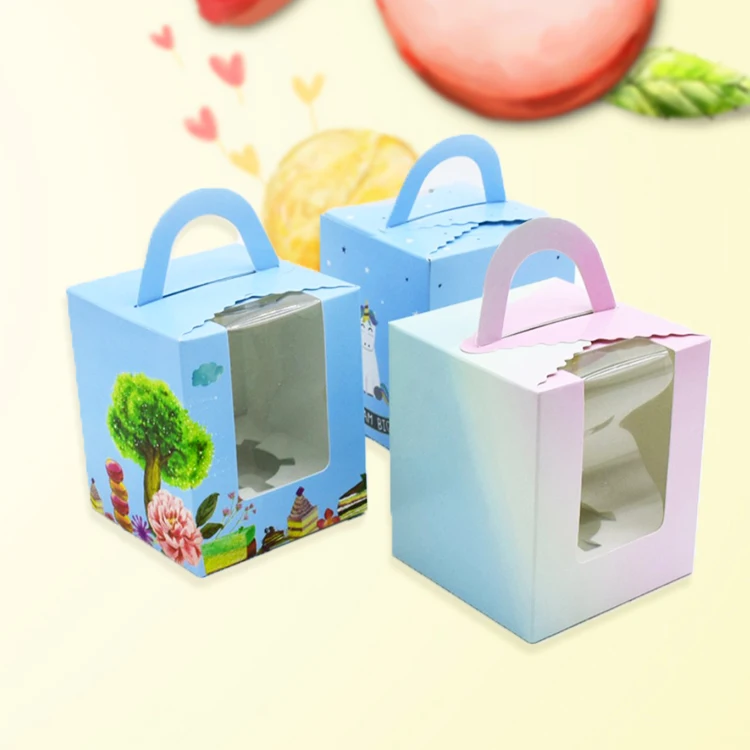 

9.5*9.5*11cm Hand Cake Box Single Cupcake Box With PVC Window Gift Packaging Free shipping 100pcs/lot