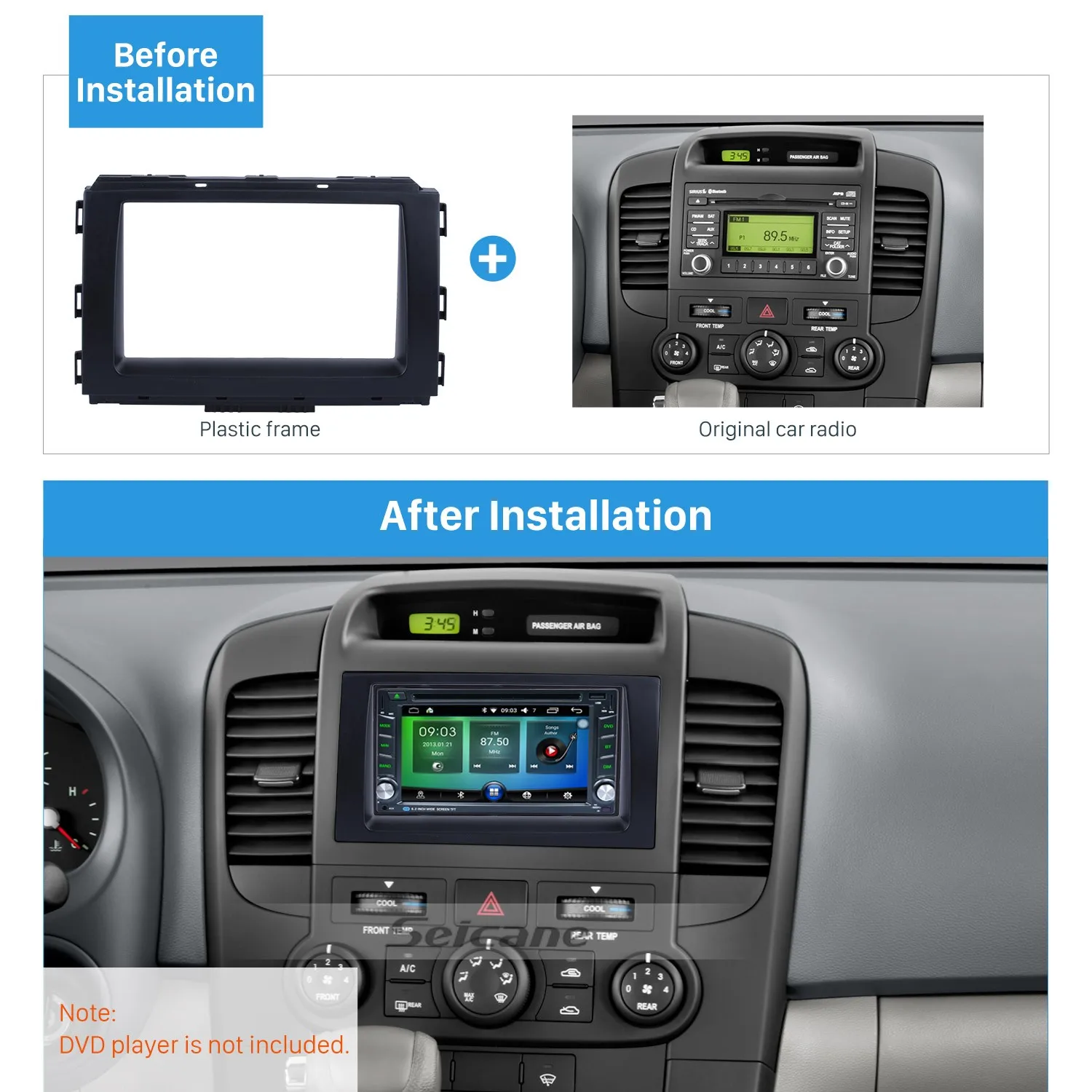 

Seicane Black 2Din Car Radio Fascia Frame Refitting Plate Panel Dashboard For 2014 KIA CARNIVAL SEDONA