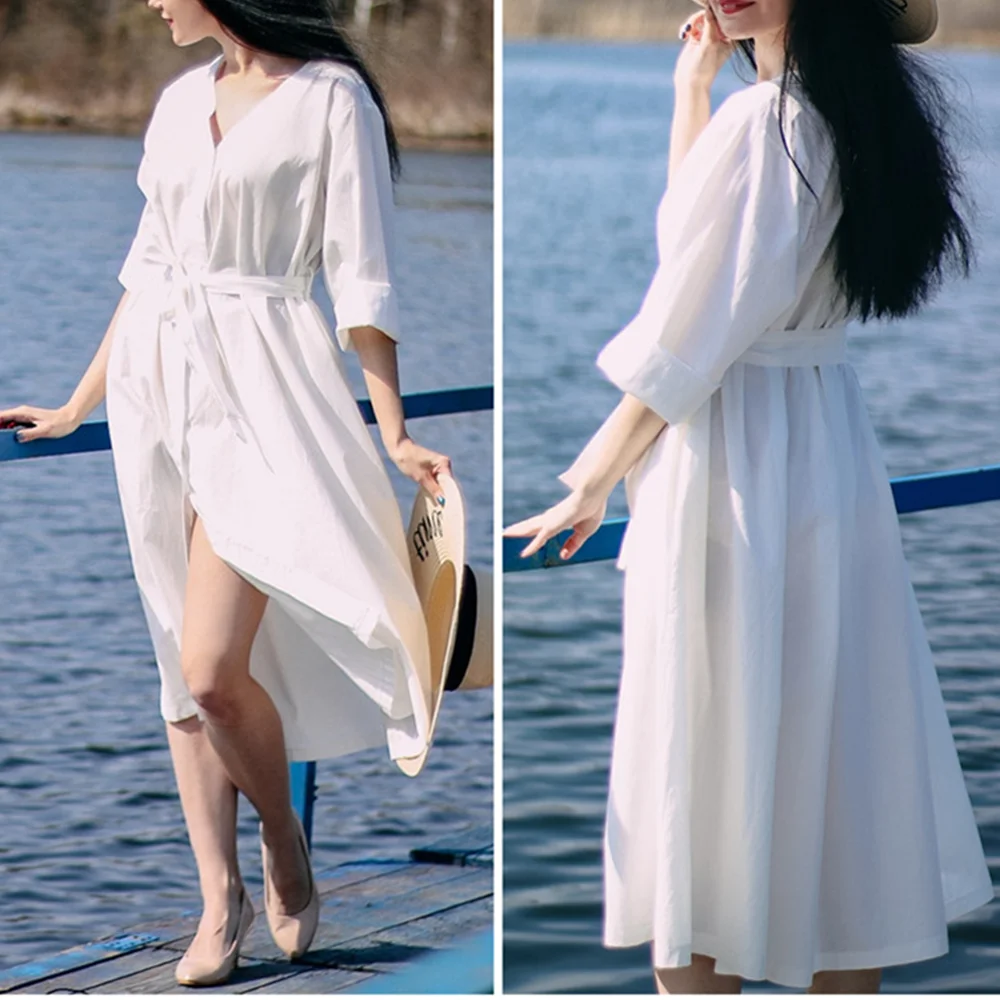 Винтажное Женское Платье черное с v образным вырезом весеннее хлопковое Vestidos