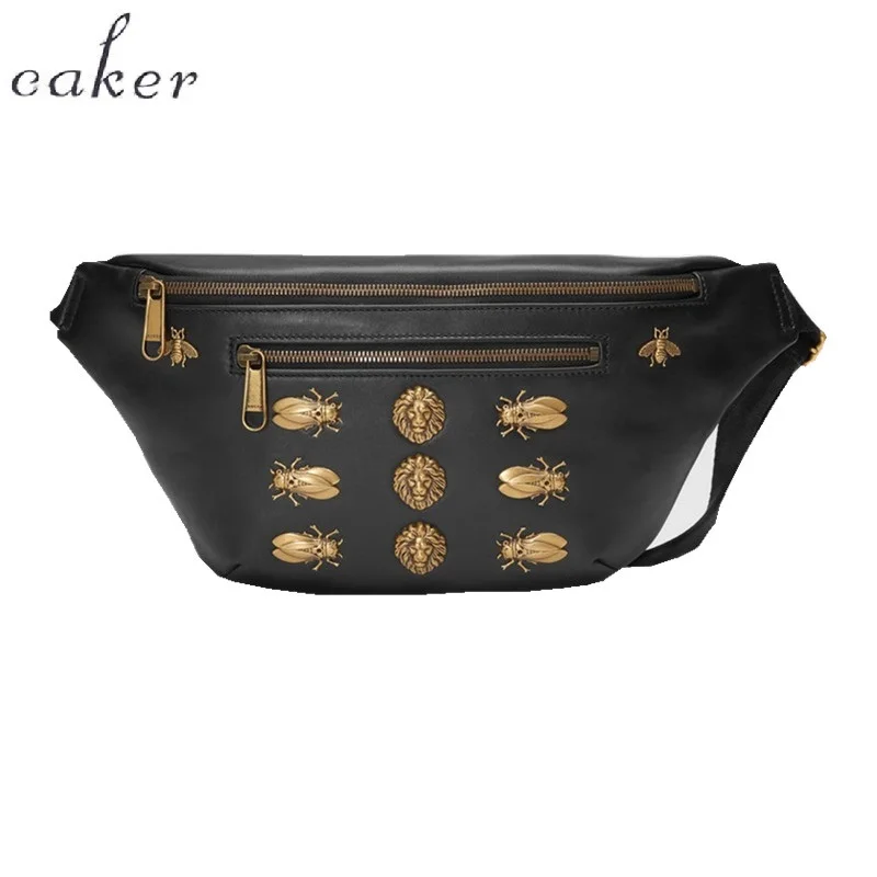 

Caker 2019 Women PU Leather Waist Bags Bee Lion Sequins Bee Lion Fanny Waist Pack Black Red Yellow Belt Chest Bags Dropshipping