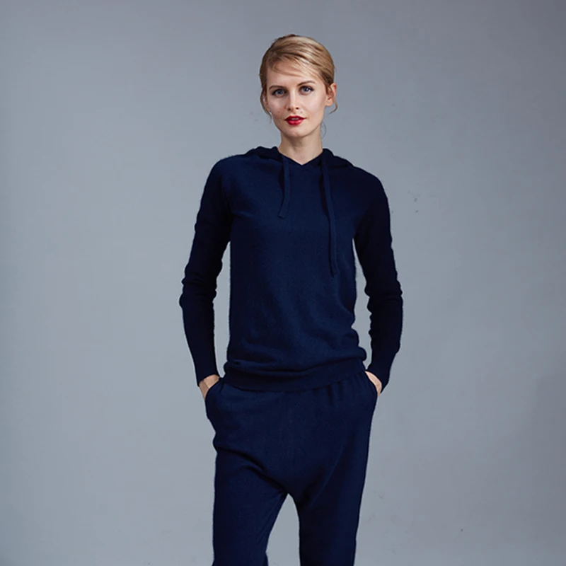 

Real Wool Tracksuits 2017 Spring New Cashmere Suit Female High-end Custom Casual Knit Cap Sweater + Harem Pants Two-piece
