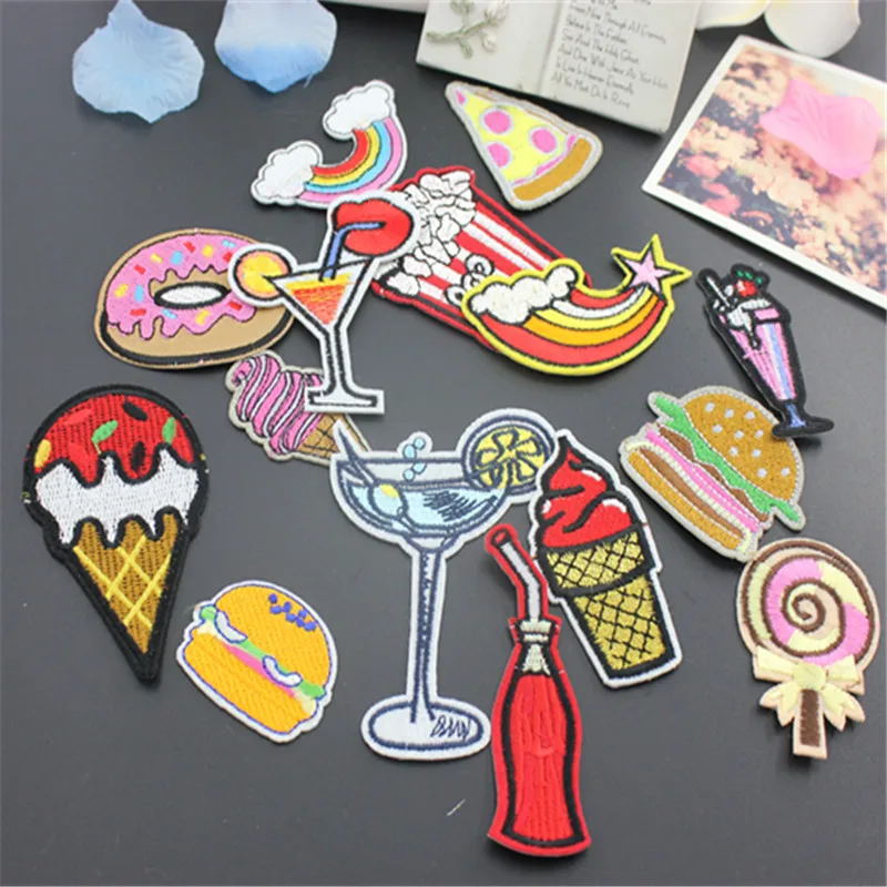 

Sewing Clothes Patch Iron On Embroidery Patches Hotfix Applique Motifs Sew On Garment Stickers candy ice-cream juice Cool New