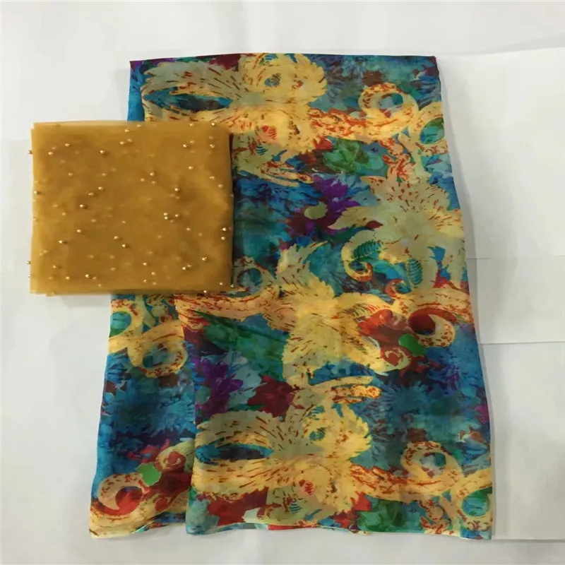 

High quality silk fabric for lady dress embroidered george silk fabric African metallic silk fabric 114cm/8mm 5+2 yards LXE03272